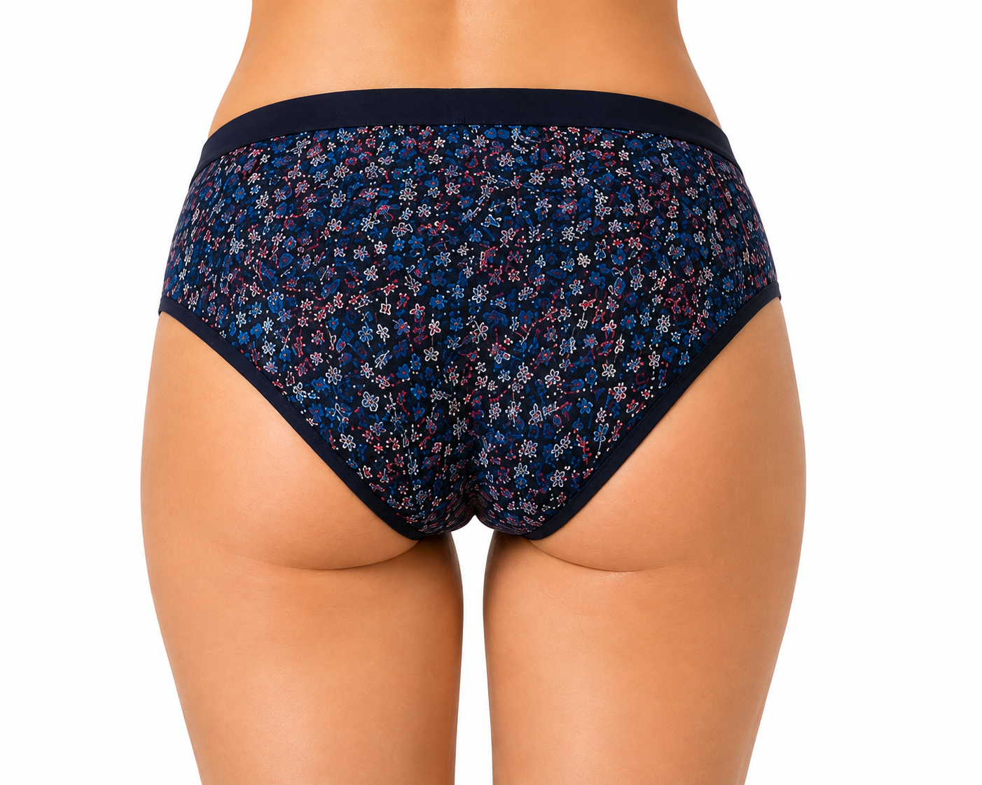 Daisy printed floral mid-rise cotton panty for women, back view