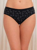 Women's black polyamide and Lycra floral print briefs with outer elastic waistband