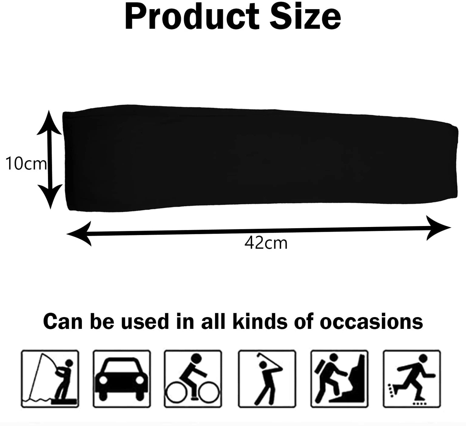 Arm sleeves product size guide showing 42cm length and 10cm width
