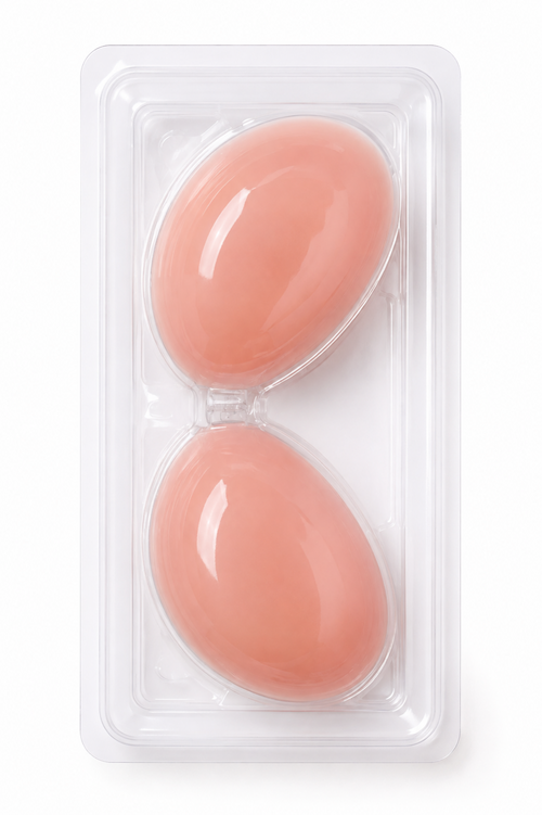 Silicone strapless adhesive bra with padded cups and detachable straps